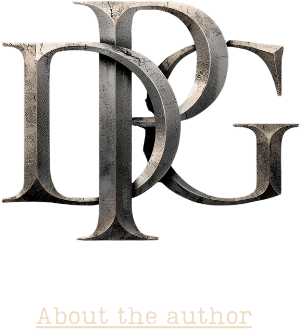 The author's initials, DPG, with the text "About the author".